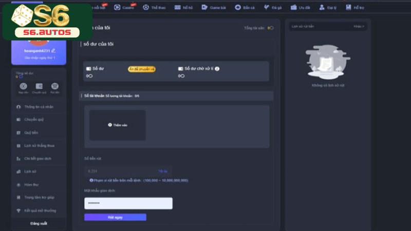 Các thao tác rút tiền từ nhà cái S6 trên máy tính